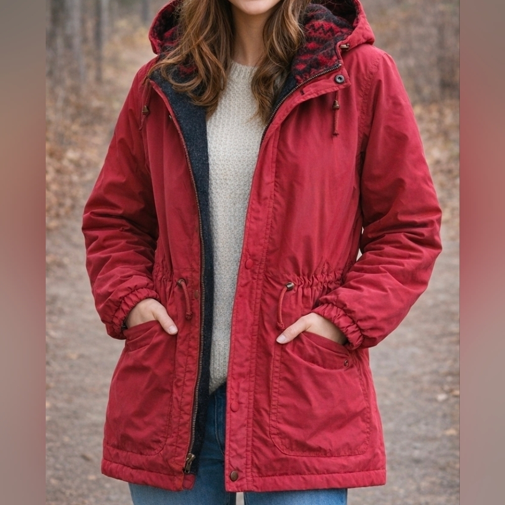 Pacific Trail Outdoor Wear Red Hood Fleece Lined Jacket Vintage